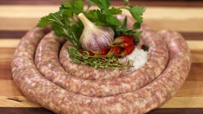 Raw Sausage rope with garlic and red chili