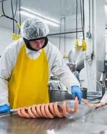 Eslabones de salchicha alineados para porcionado